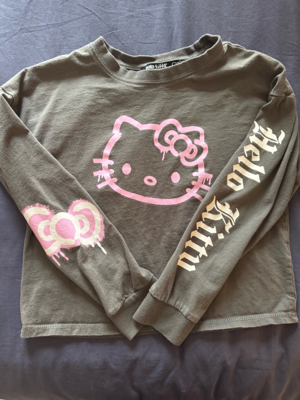 Forever 21 Kids Hello Kitty Long Sleeve Tee - Pink on Charcoal